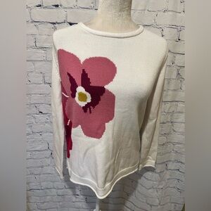 Coldwater Creek Sweater Women’s White Long Sleeve Floral Round Neck XS